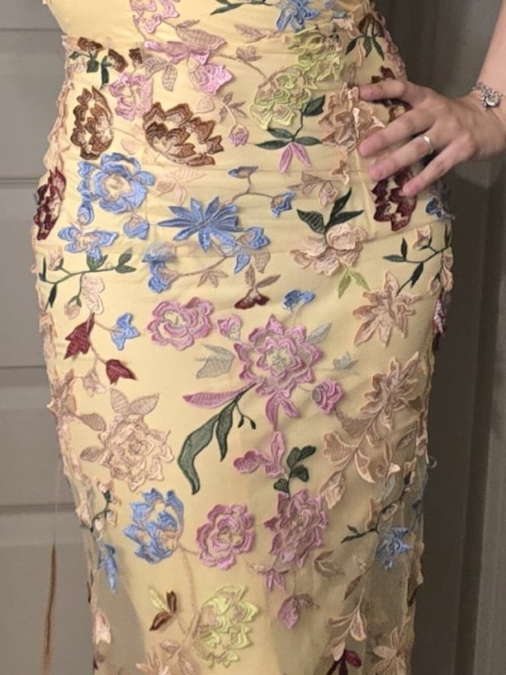 Lulus Infinite Praise Yellow 3d Floral Embroidered Halter Maxi Dress - Size S - Picture 4 of 4